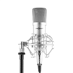 OneConcept Mic-700, štúdiový mikrofón, Ø 34 mm, kardioidný, pavúk, ochrana proti vetru, XLR, strieborný
